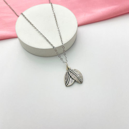 Silver Double Leaf Charm Necklace With Stainless Steel Chain - DropShp