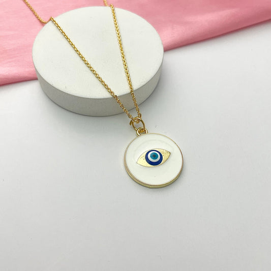 Waterproof White Round Evil Eye Necklace - DropShp