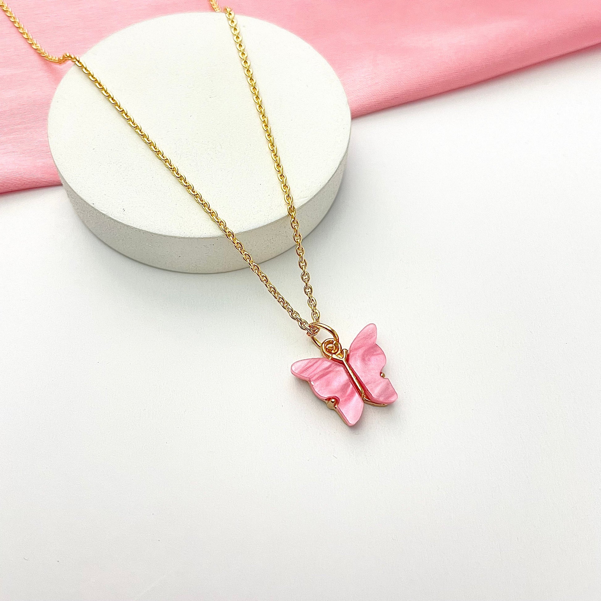 Dark Pink  Acrylic Butterfly Necklace - DropShp