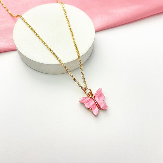 Dark Pink  Acrylic Butterfly Necklace - DropShp