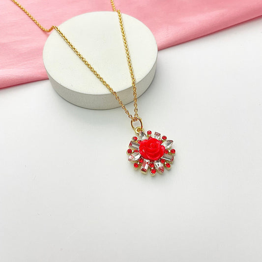 Waterproof Red Rose Charm Necklace - DropShp
