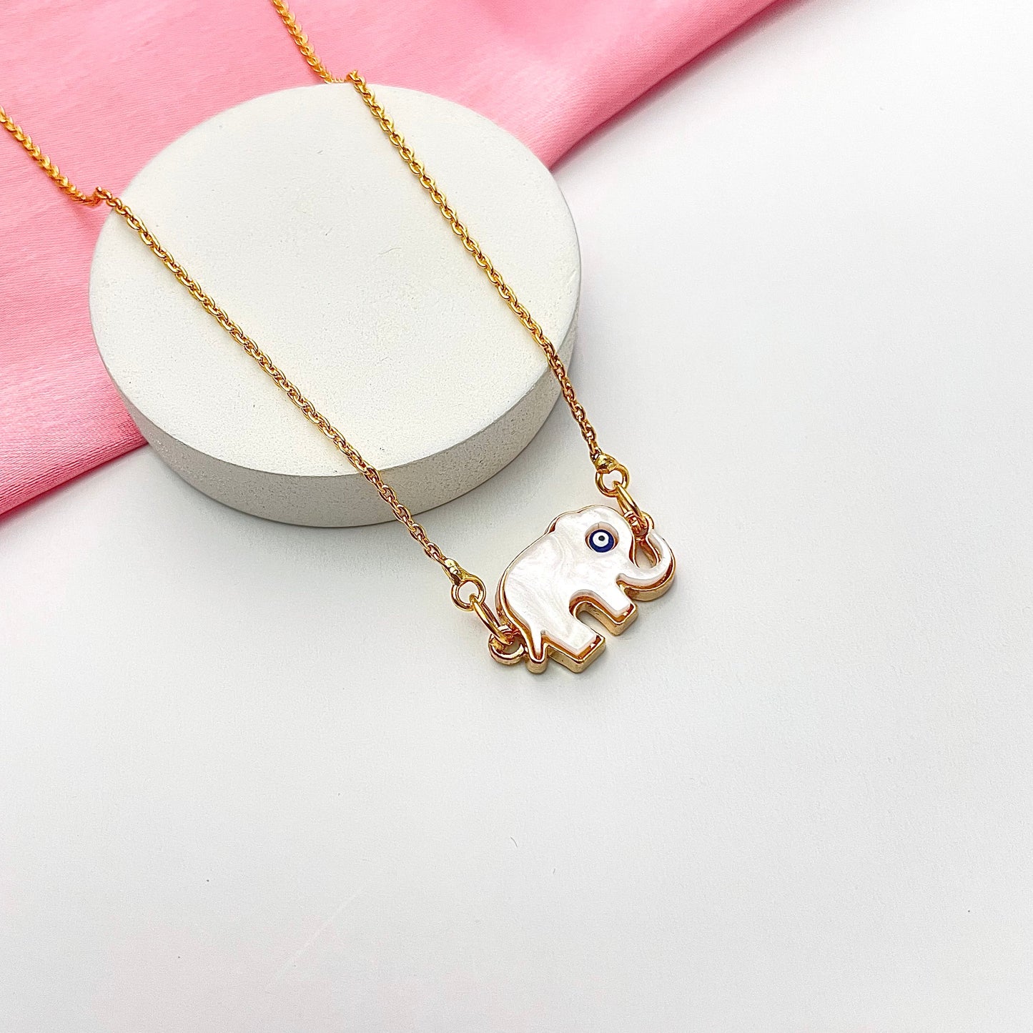 White Elephant Evil Eye Charm Necklace With Evil Eye Card ( Waterproof ) - DropShp