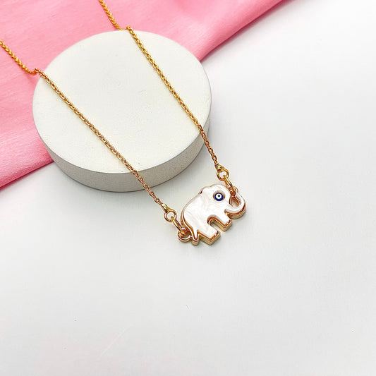 White Elephant Evil Eye Charm Necklace With Evil Eye Card ( Waterproof ) - DropShp