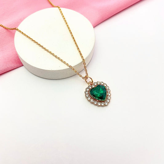 Green Crystal Heart Pendant Necklace - DropShp