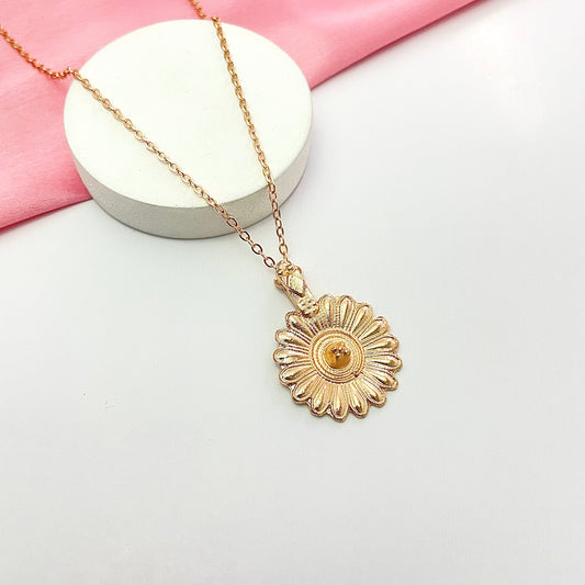 Minimal Golden Sunflower Card Necklace| Perfect for Dailywear - DropShp