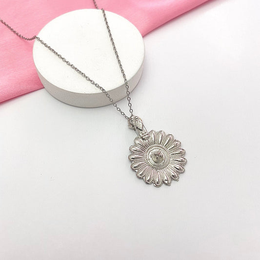 Minimal Silver Sunflower Card Necklace| Perfect for Dailywear - DropShp