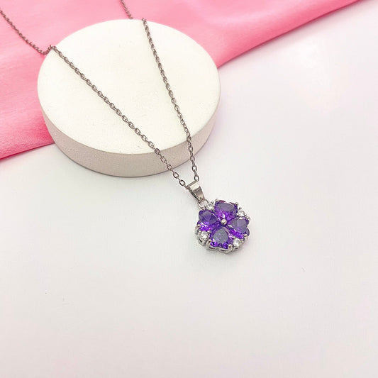 Premium Lavender Flower Shape Necklace  With Stainless Steel Chain - DropShp