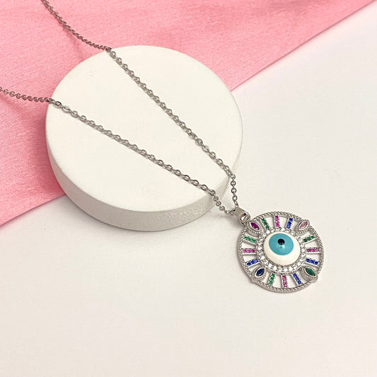 Premium Silver Evil Eye Necklace With Stainless Steel Chain - DropShp