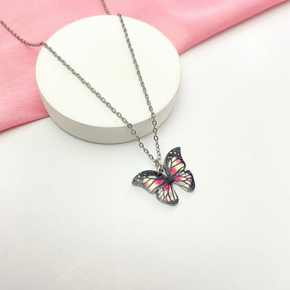 Waterproof Black Butterfly With Silver Chain Necklace - DropShp