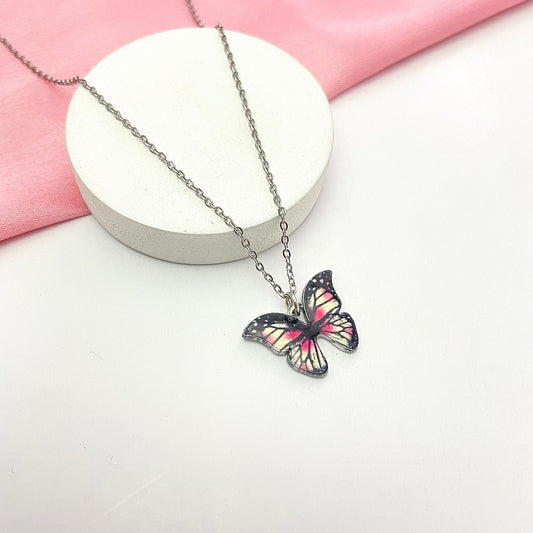 Waterproof Black Butterfly With Silver Chain Necklace - DropShp
