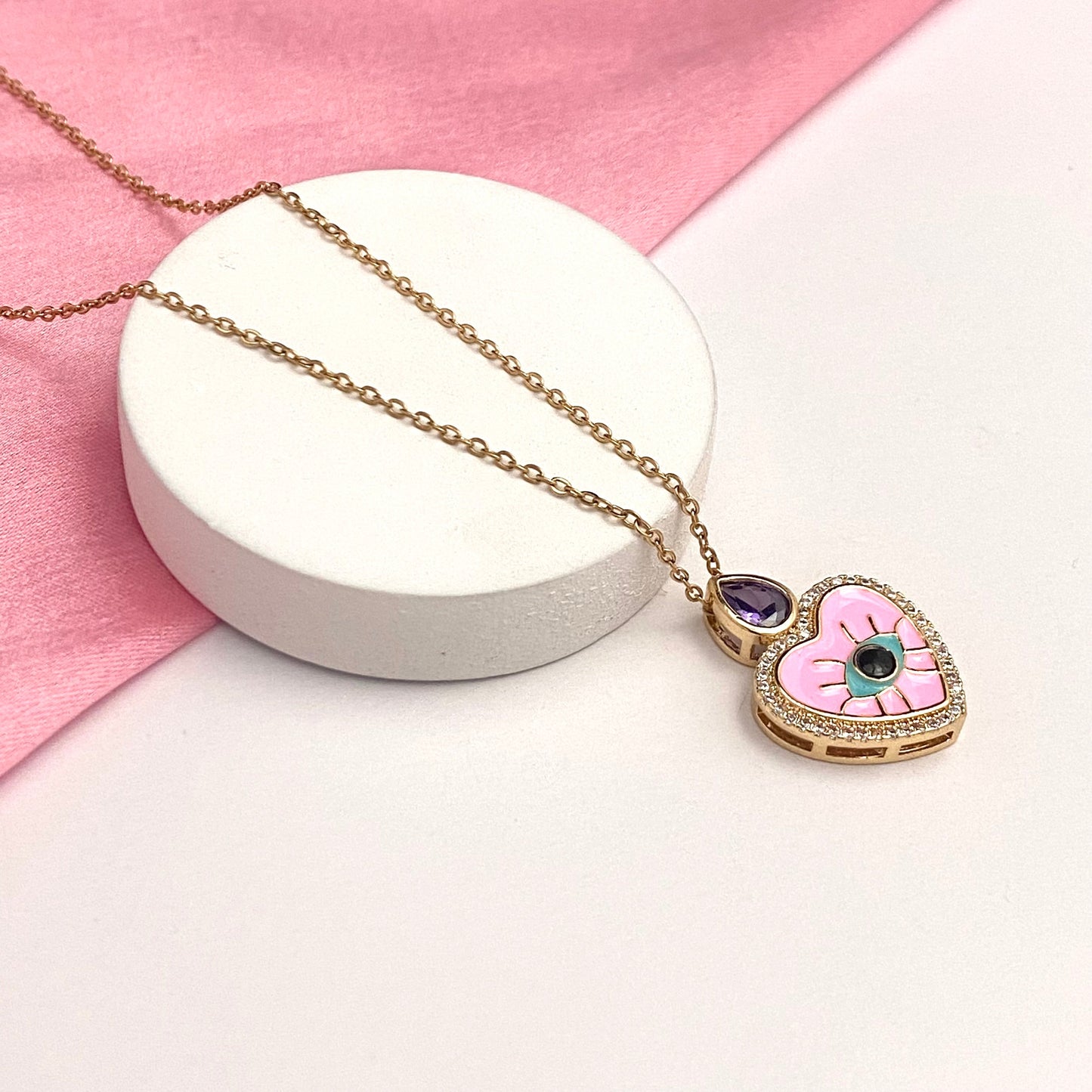Simple Style Evil Eye Heart Shape Stainless Steel Chain Necklace - DropShp