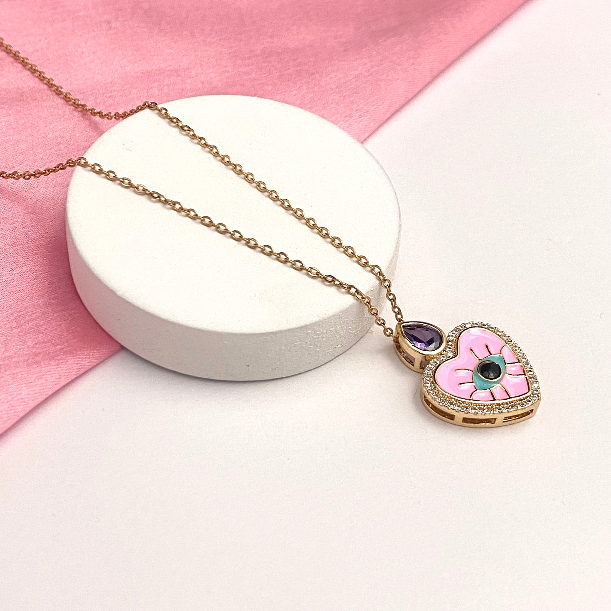 Simple Style Evil Eye Heart Shape Stainless Steel Chain Necklace - DropShp
