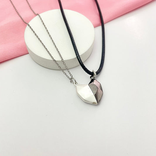 Magnetic Heart Black & Silver Couple Necklace - DropShp