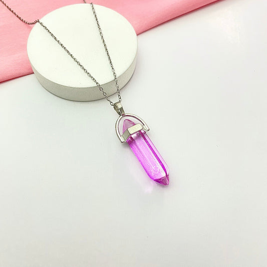Light Lavender Pencil Pendant Necklace With Stainless Steel Chain (D-24) - DropShp