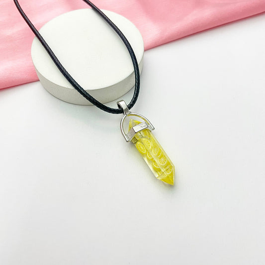 Transparent Lemon Print Pencil Pendant Necklace (D-5) - DropShp