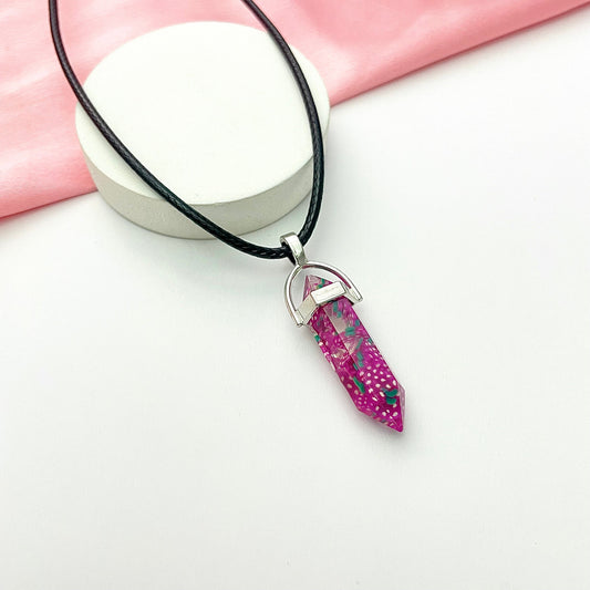 Purple Strawberry Print Pencil Pendant Necklace (D-9) - DropShp