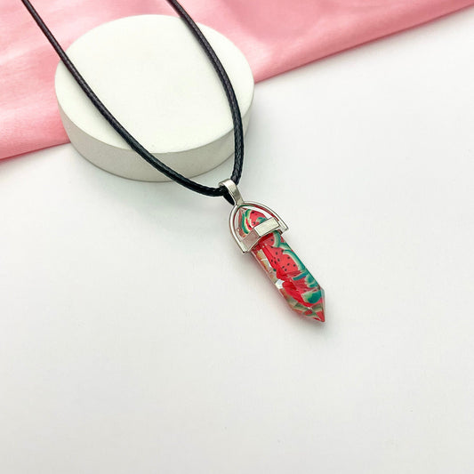 Watermelon Print Pencil Pendant Necklace (D-6) - DropShp