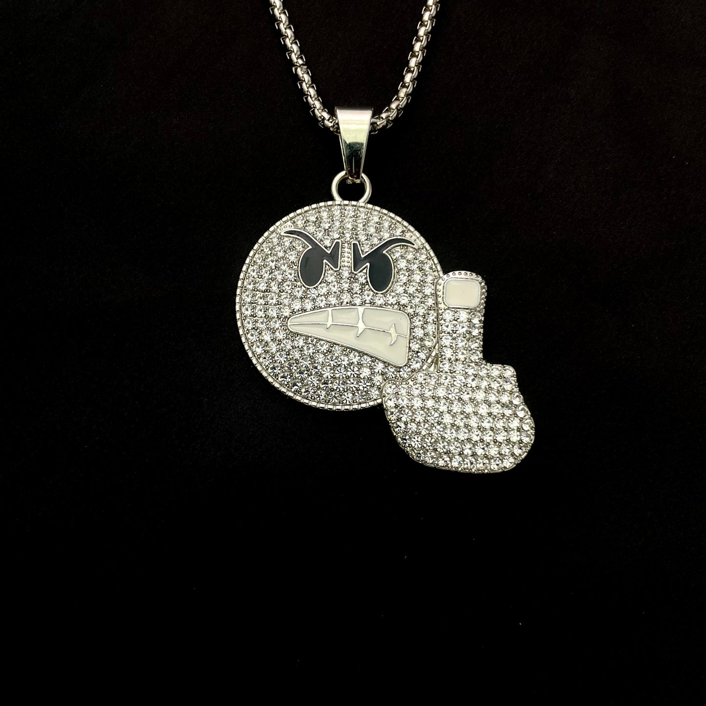 Angry Emoji Middle Finger Iced Out Hip Hop Pendant Necklace With Chain - DropShp