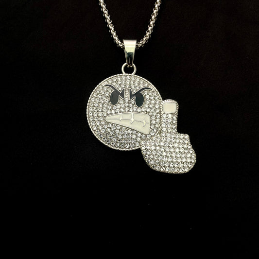 Angry Emoji Middle Finger Iced Out Hip Hop Pendant Necklace With Chain - DropShp