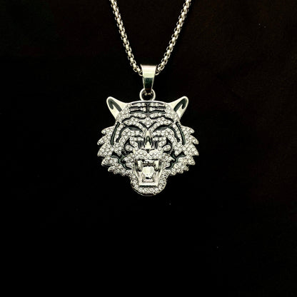 Tiger Head Iced Out Hip Hop Pendant Necklace With Chain - DropShp