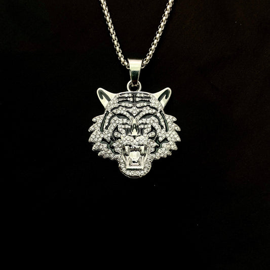Tiger Head Iced Out Hip Hop Pendant Necklace With Chain - DropShp