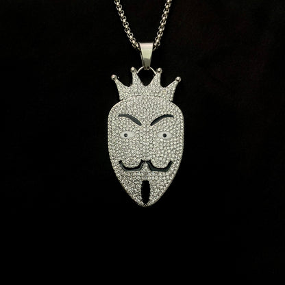 Anonymous Mask Iced Out Hip Hop Pendant Necklace With Chain - DropShp
