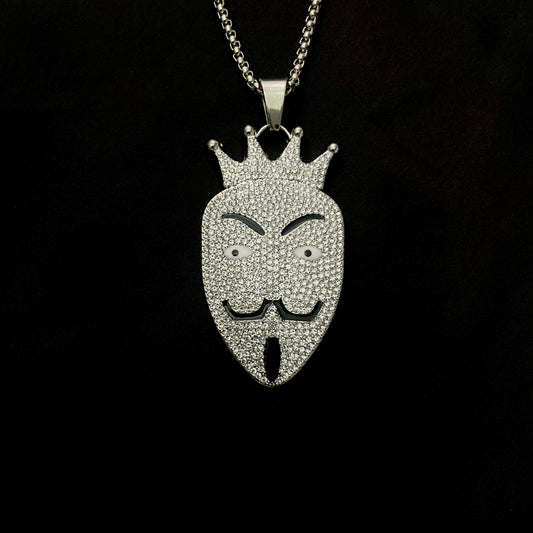 Anonymous Mask Iced Out Hip Hop Pendant Necklace With Chain - DropShp