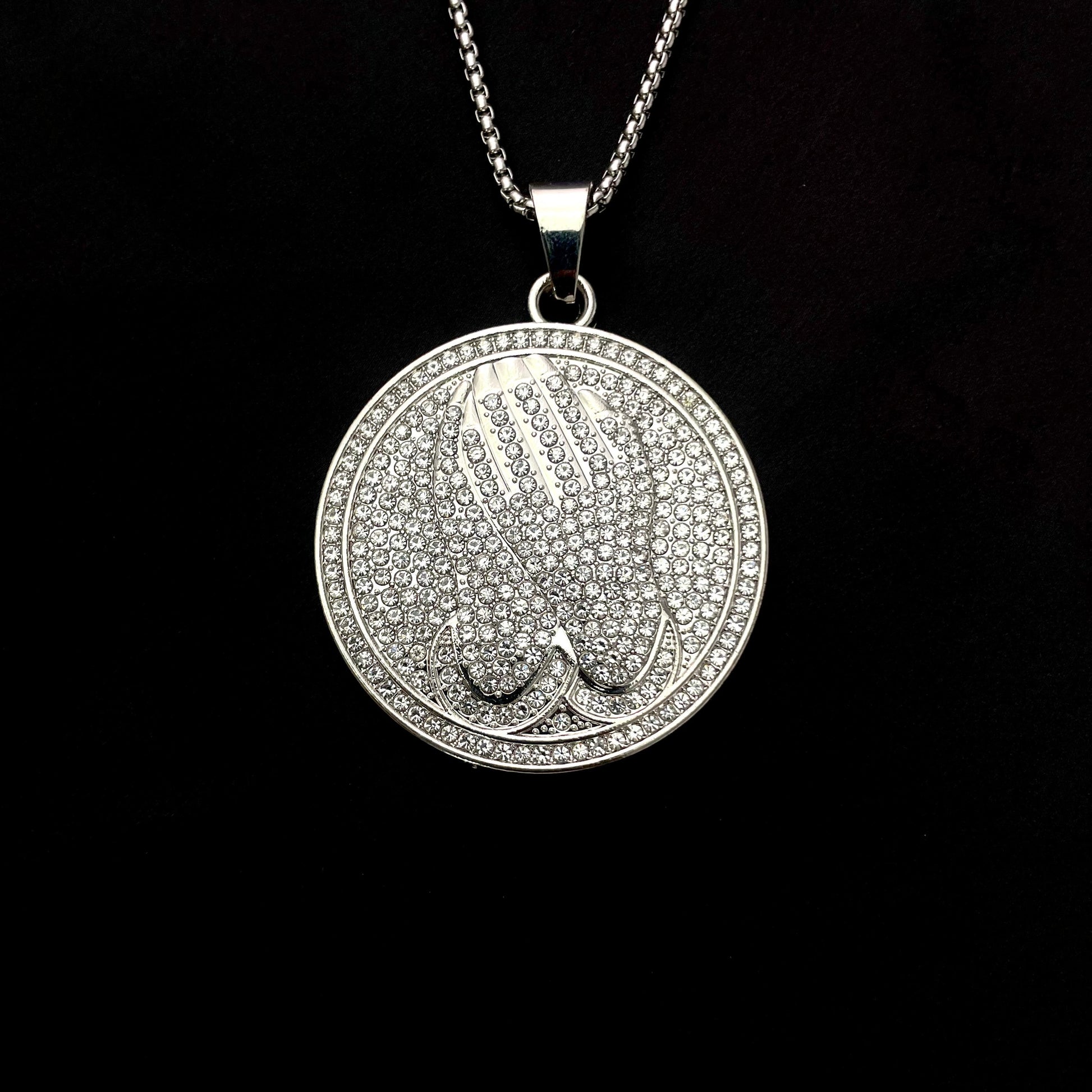 Praying Hand Iced Out Pendant Necklace With Chain - DropShp