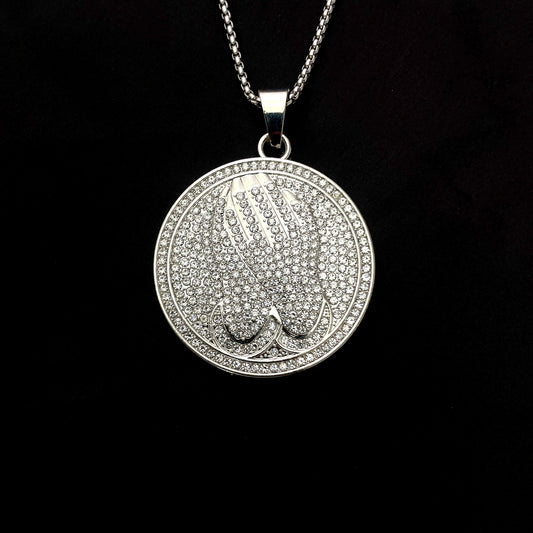 Praying Hand Iced Out Pendant Necklace With Chain - DropShp