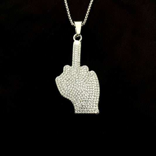 Middle Finger Iced Out Hip Hop Pendant Necklace With Chain - DropShp
