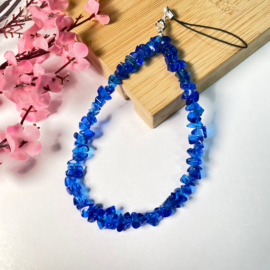 Cute Blue Uncut Glass Stone Beads Phone Charm Strap - DropShp