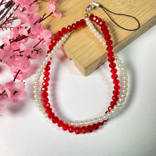 Cute Red Layered Glass Pearl Phone Charm Strap - DropShp