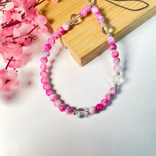 Cute Pink Tie-Dye Glass Pearl Phone Charm Strap - DropShp