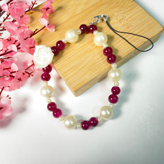Cute Glass Pearl Phone Charm Strap With Flower Charm - DropShp