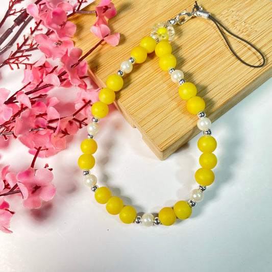 Cute Matte Yellow Glass Beads Phone Charm Strap - DropShp