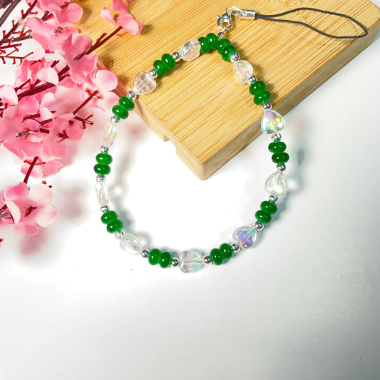 Cute Green Beads Phone Charm Strap With Heart Charm - DropShp