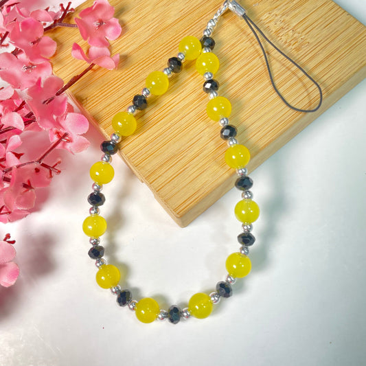 Cute Yellow Glass Pearl Phone Charm Strap - DropShp