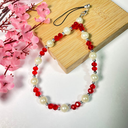 Cute Red Crystal Glass Pearl Phone Charm Strap - DropShp