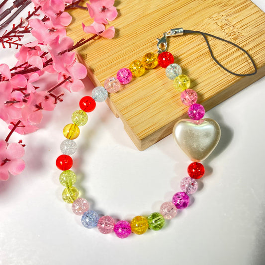 Cute Multicolour Plastic Beads Phone Charm Strap With Heart Charm - DropShp