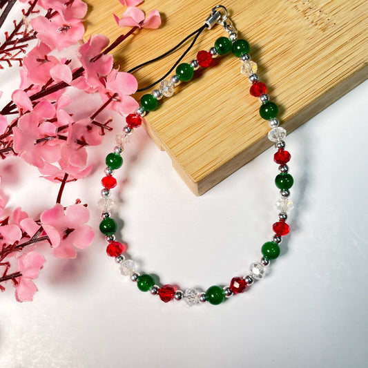 Cute Red & Green Glass Pearl Phone Charm Strap - DropShp
