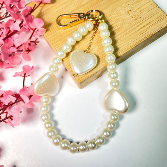 Cute Glass Pearl Bag Charm Strap With Heart Charm - DropShp