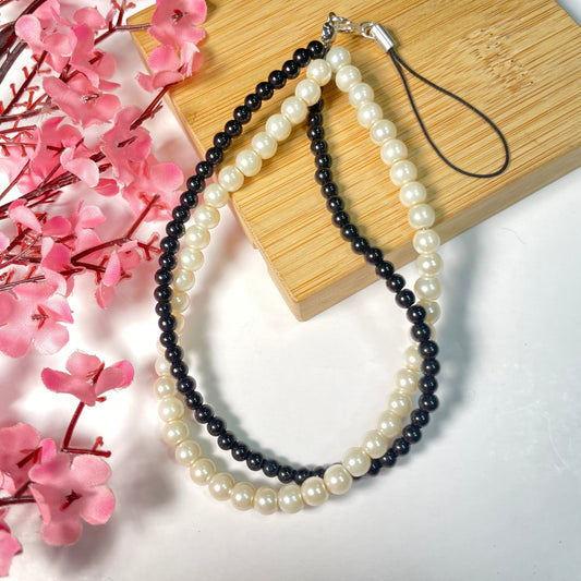 Cute Layered Black Glass Pearl Phone Charm Strap - DropShp