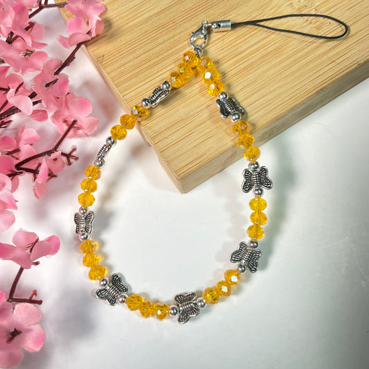 Cute Crystal Beads Phone Strap Charm With Butterfly Charm - DropShp