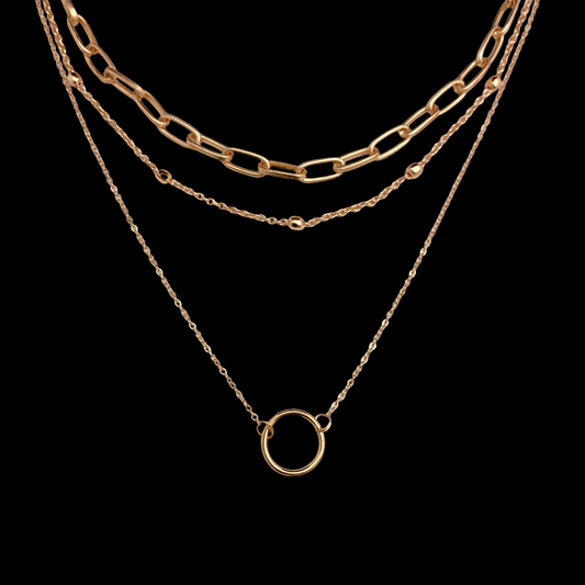 Triple Layered Necklace With Ring Charm - DropShp