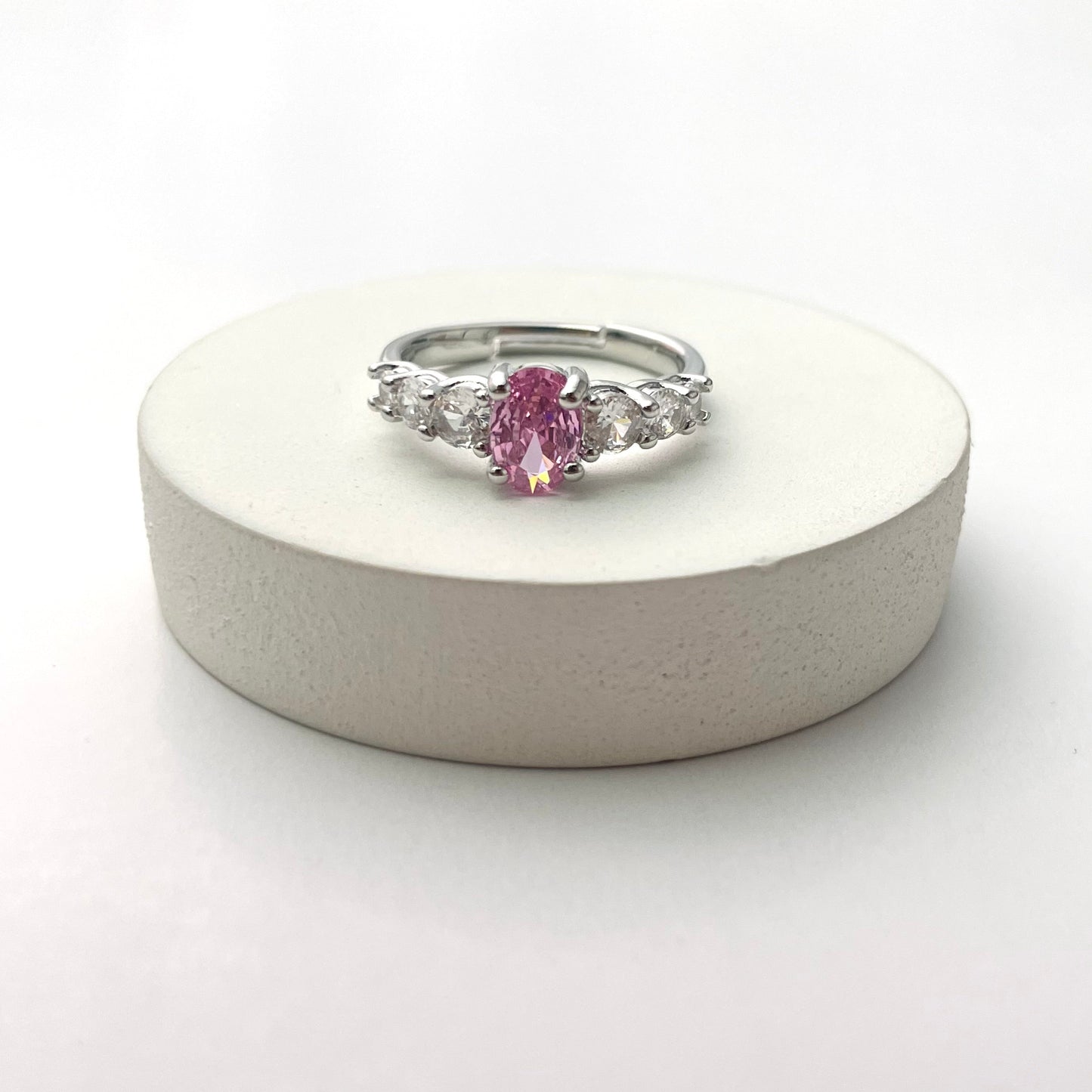 Adjustable Silver Pink Stone Studded Friendship Copper Ring - DropShp