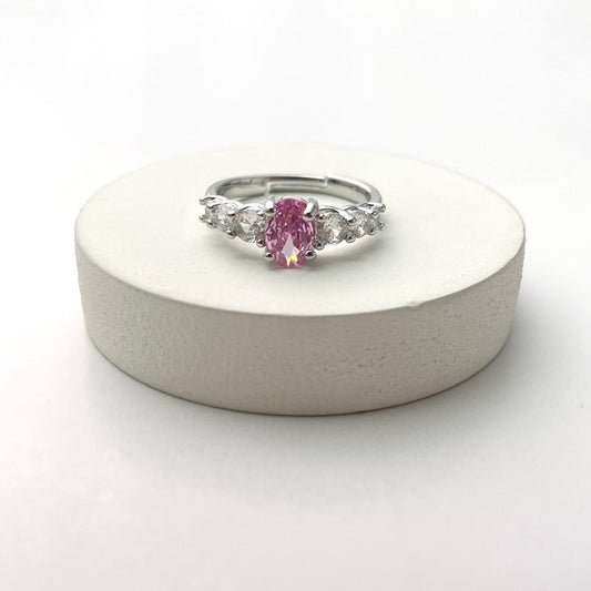 Adjustable Silver Pink Stone Studded Friendship Copper Ring - DropShp