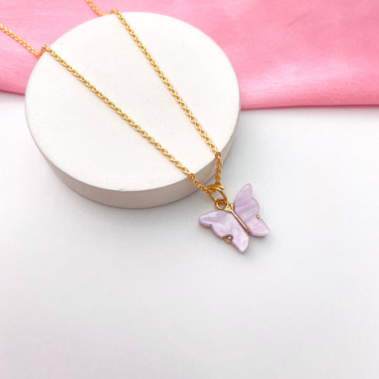 Lavender Acrylic Butterfly Charm Necklace (Golden) - DropShp