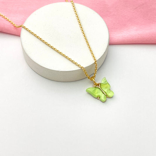 Light Green Acrylic Butterfly Necklace (Golden) - DropShp