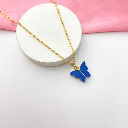Dark Blue Acrylic Butterfly Necklace (Golden) - DropShp