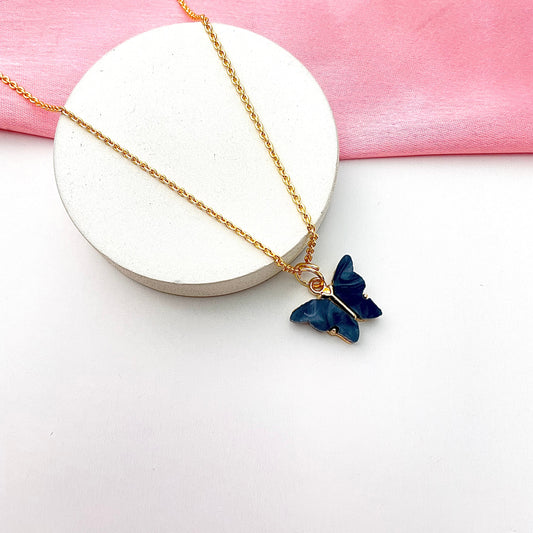 Black Acrylic Butterfly Necklace (Golden) - DropShp